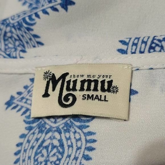 Show Me Your Mumu Small Blue & White Geometric Scoop Neck Sarah Swing Tank Top - Picture 5 of 7